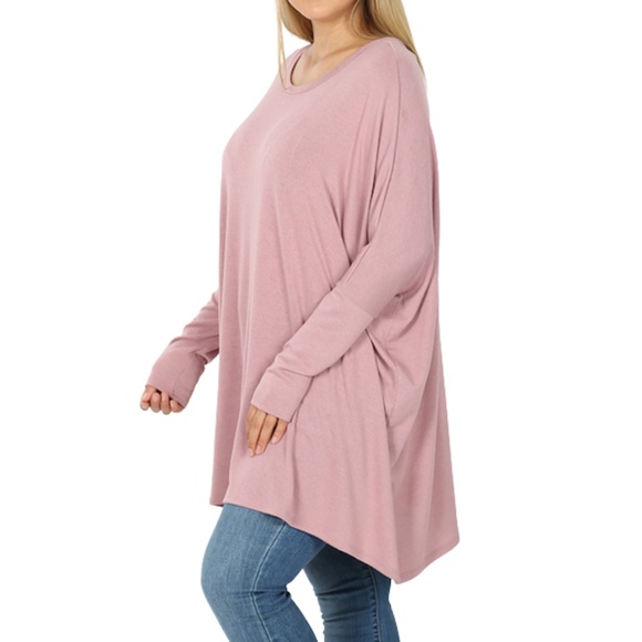 Perfect for Fall Plus Oversize Round Neck Poncho Lt Rose - Picture 3 of 4